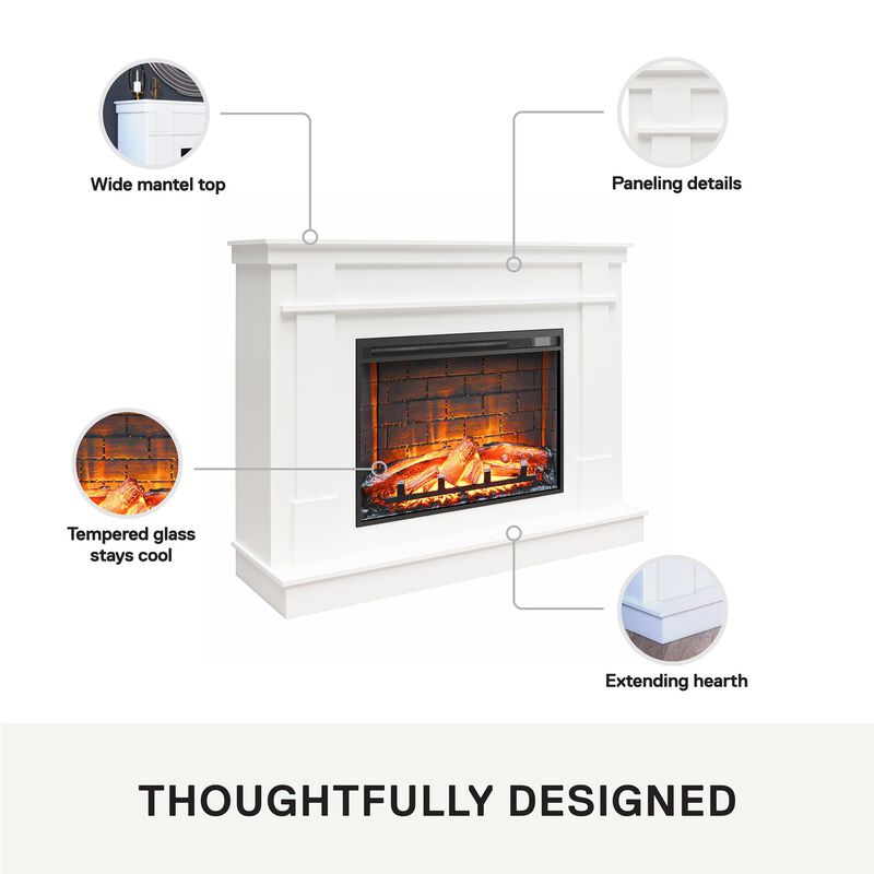 Elmcroft Mantel Fireplace TV Stand for TVs up to 65", White