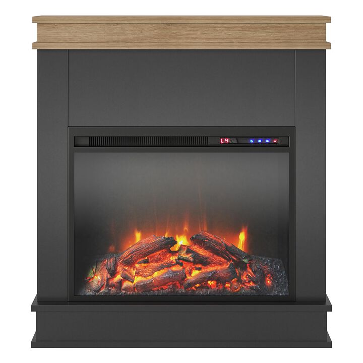 Ameriwood Home Mateo Electric Fireplace Space Heater with Mantel and Touchscreen Display