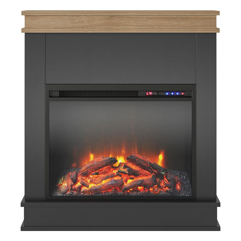 Mateo Electric Fireplace with Mantel and Touchscreen Display, Black with Natural Mantel