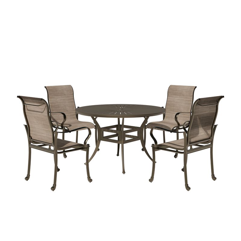 Mondawe 5 Pieces Outdoor Patio Dining Set with 53"W Round Dining Table & 4 Armchairs