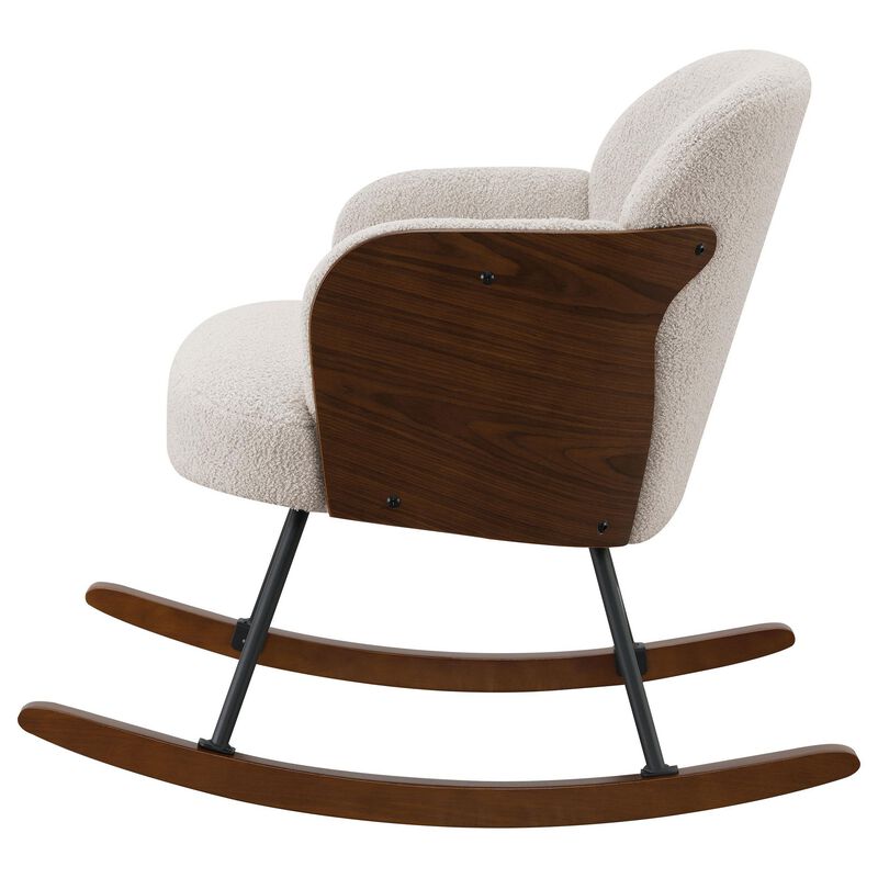 Perry Accent Rocking Chair, Modern Walnut Brown Bentwood, Beige Boucle - Benzara