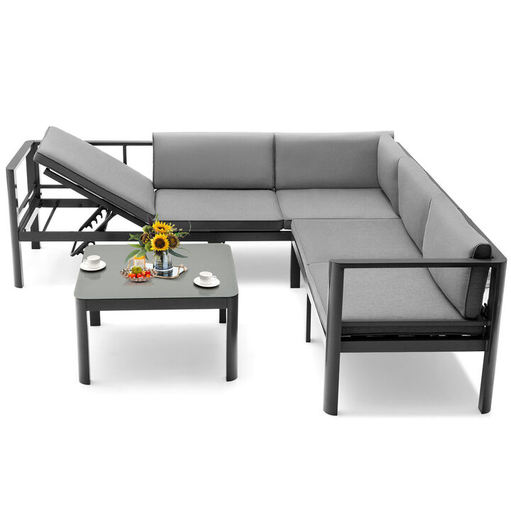 3-Piece Aluminum Patio Furniture Set with 6-Level Adjustable Backrests for Outdoor Relaxation