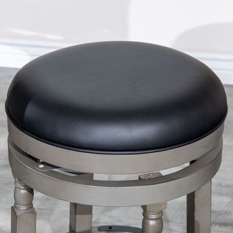 30" Barstool, Weathered Gray Finish, Black Leather Seat