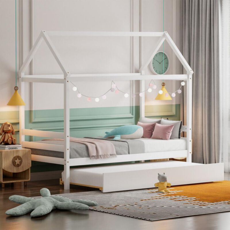 Hivvago Kids Platform Bed Frame with Roof for Bedroom