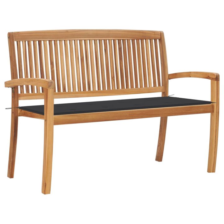 vidaXL Stacking Garden Bench with Cushion 50.6" Solid Teak Wood