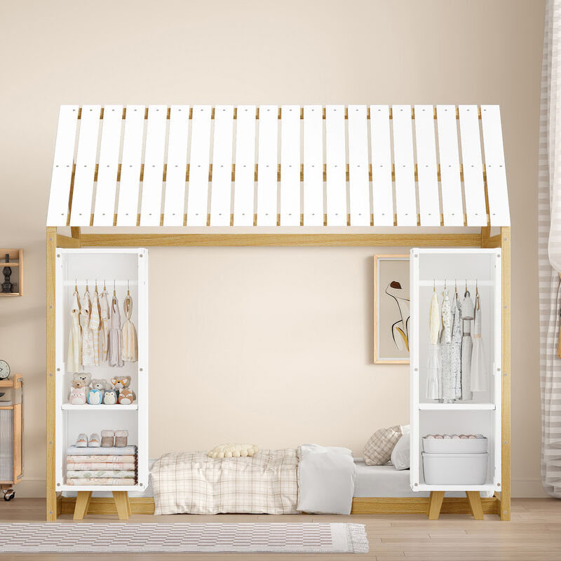 Merax Kids Floor Bed with Two Movable Wardrobes