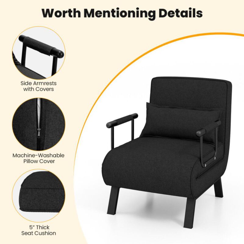Hivvago Folding 6 Position Convertible Sleeper Bed Armchair Lounge Couch with Pillow