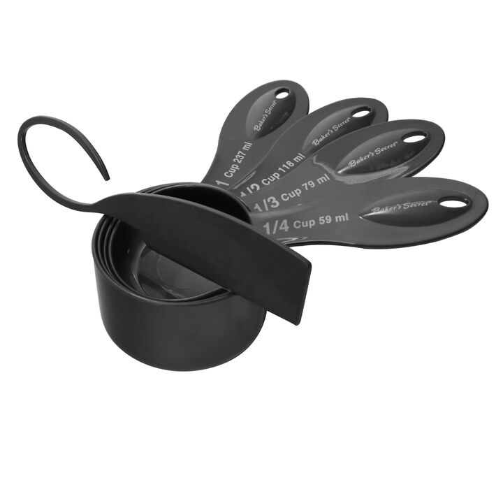Baker's Secret Measure Cups, 4pcs Set, Plastic Durable Measure Cup, Kitchen Essentials, Black
