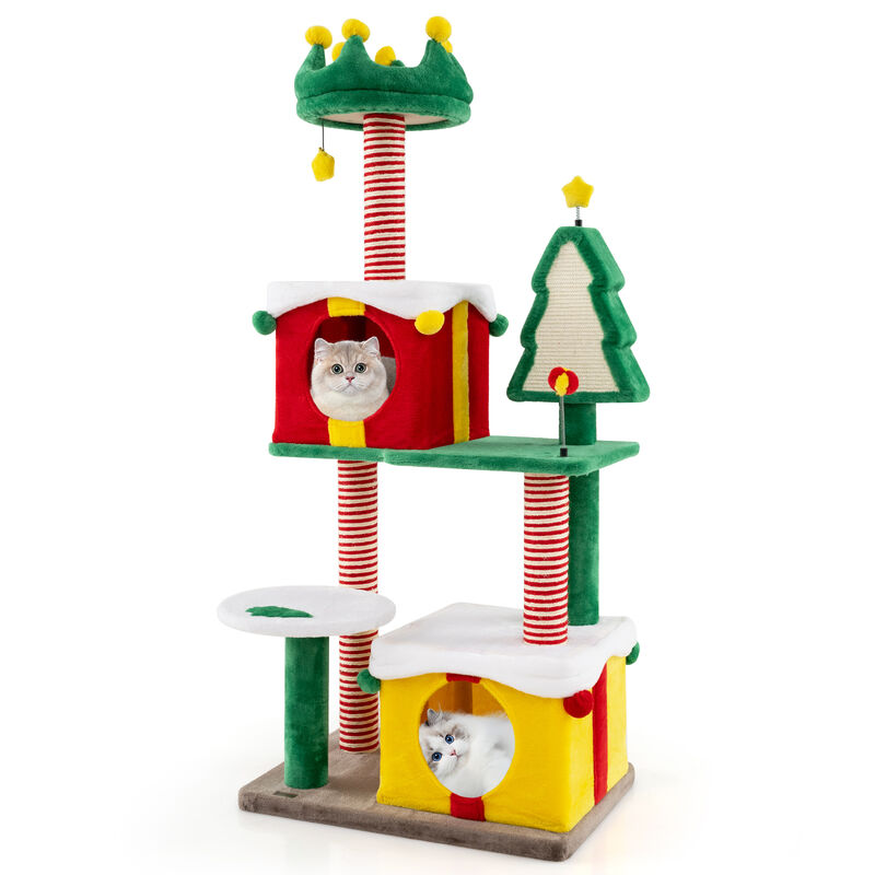 Cute Christmas Cat Tree Cat Tower for Indoor Cats with Scratching Posts and Carpet