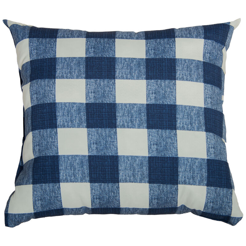 22"x22" Indoor/Outdoor Pillow, Blue Plaid