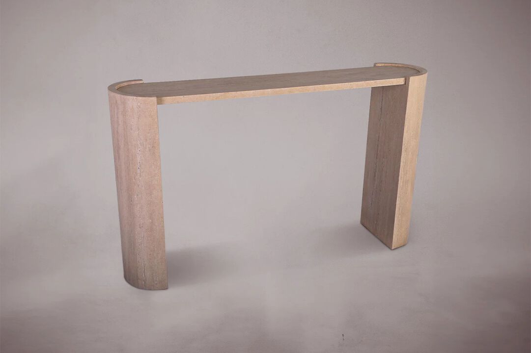D-Shaped Travertine Console Table 60"