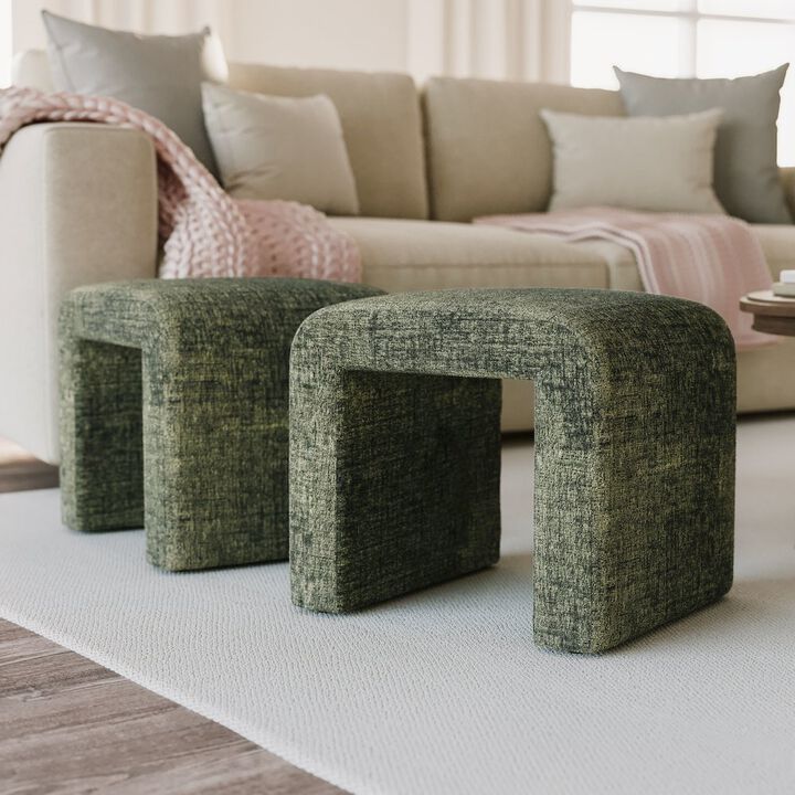 Jofran Curved Upholstered Waterfall Jacquard Petite Ottoman Bench - Set of 2