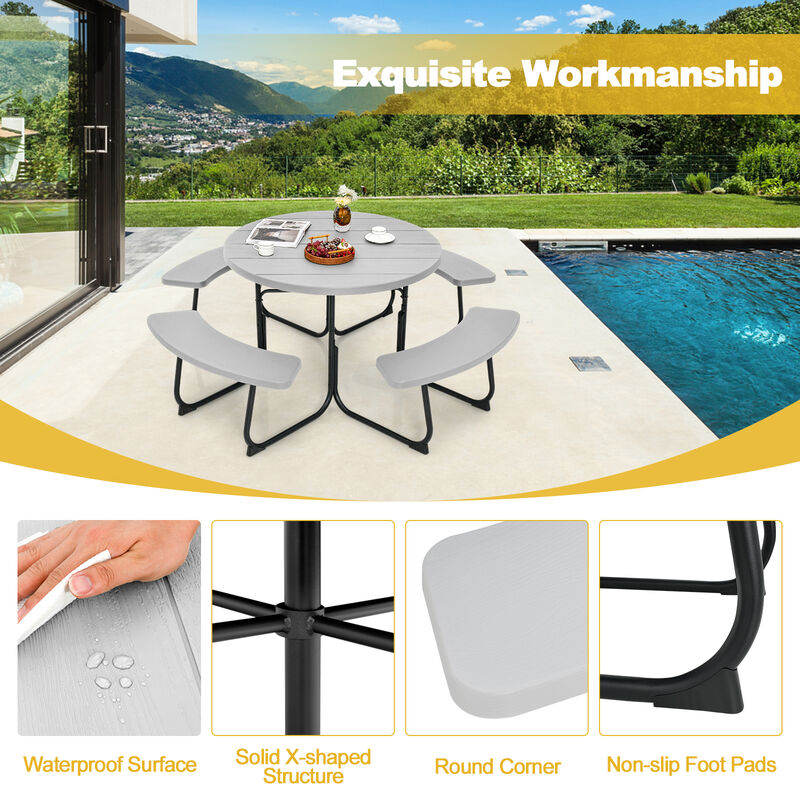 8-Person Outdoor Picnic Table and Bench Set with Umbrella Hole