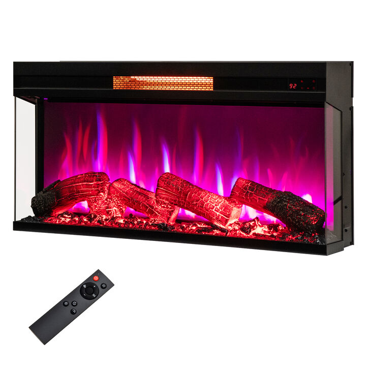 36-Inch 3-Sided Electric Fireplace, 1500W with 7-Color Flame for Stunning Ambiance