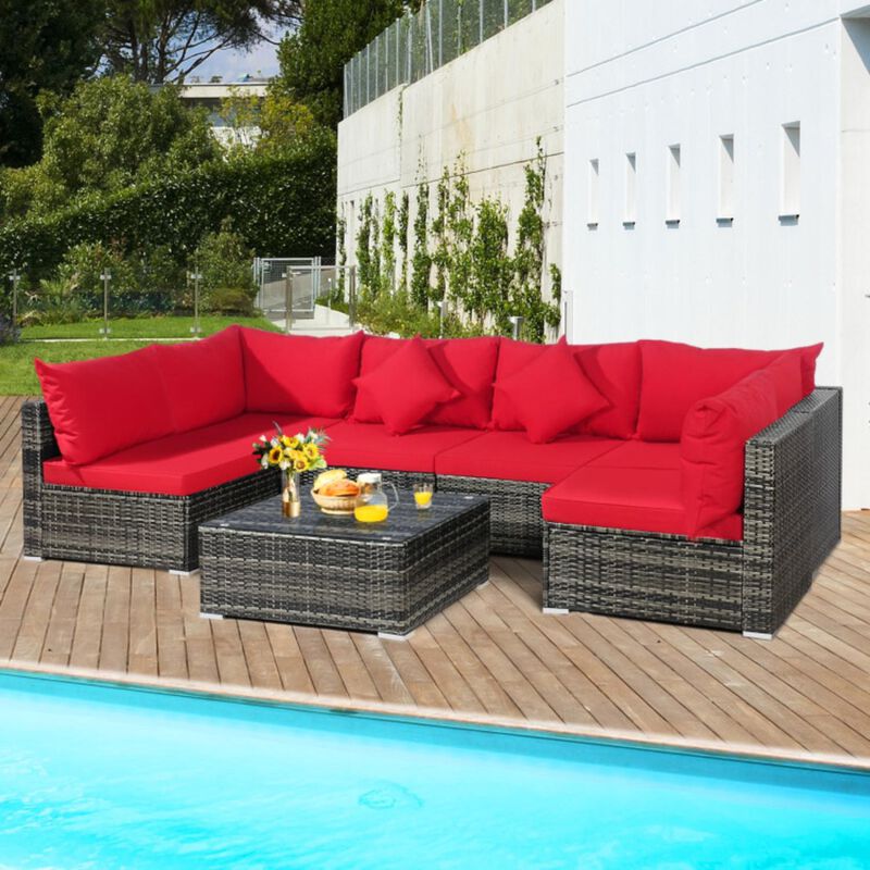 Hivvago 7 Pieces Patio Rattan Furniture Set Sectional Sofa Garden Cushion
