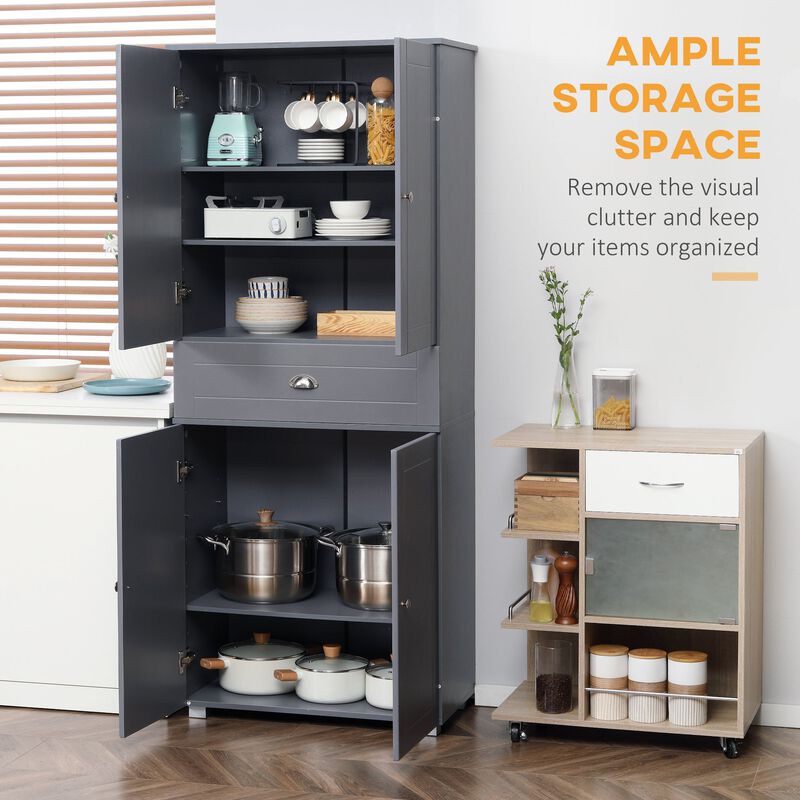 Grey Kitchen Storage: 71" Freestanding Pantry Cabinet with Drawers