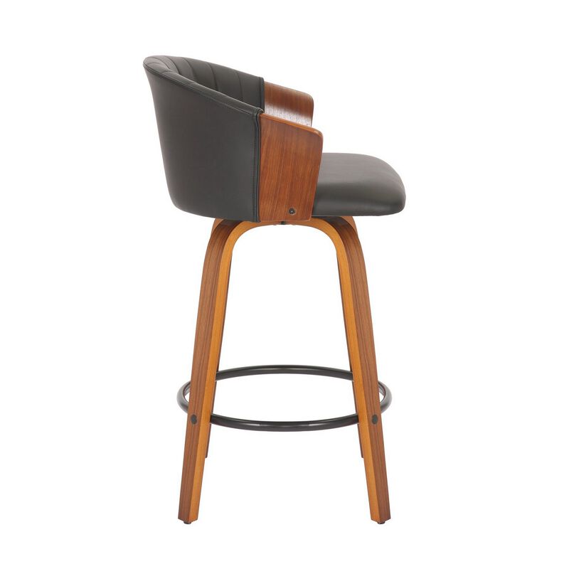 26 Inch Counter Height Chair, Set of 2, Curved Back, Bentwood, Black, Brown - Benzara