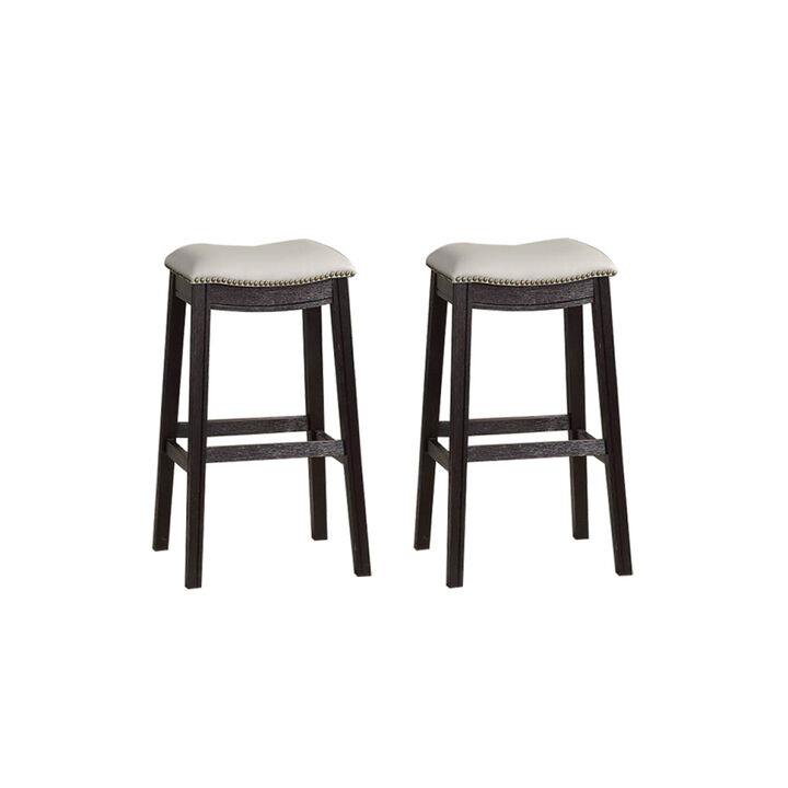 Grey PU Upholstery Barstool, Set Of 2