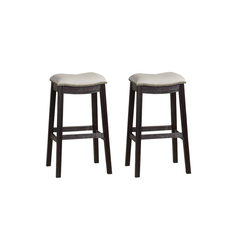 Grey PU Upholstery Barstool, Set Of 2