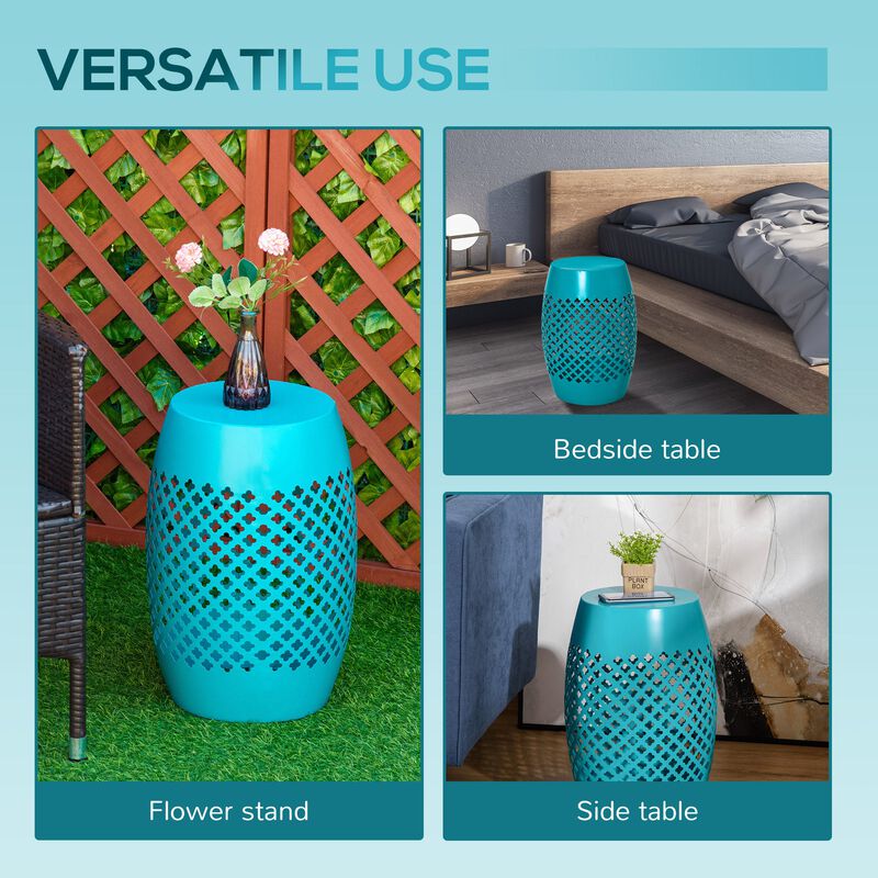 Blue Outdoor Accent: Hollow Drum Steel Patio Side Table