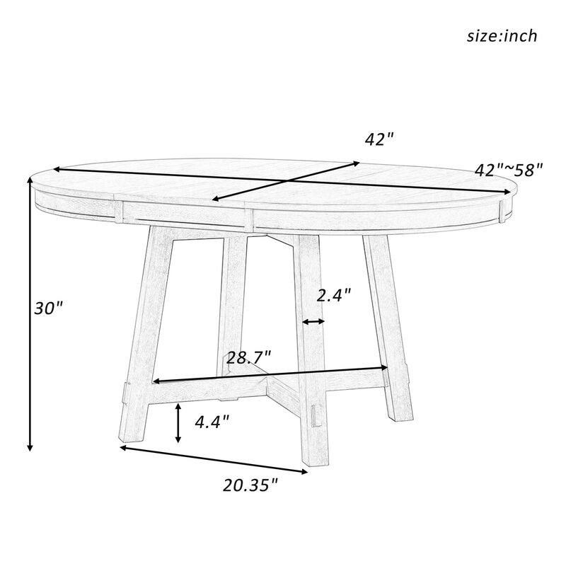 Round Extendable Dining Table, Farmhouse Wood Kitchen Table