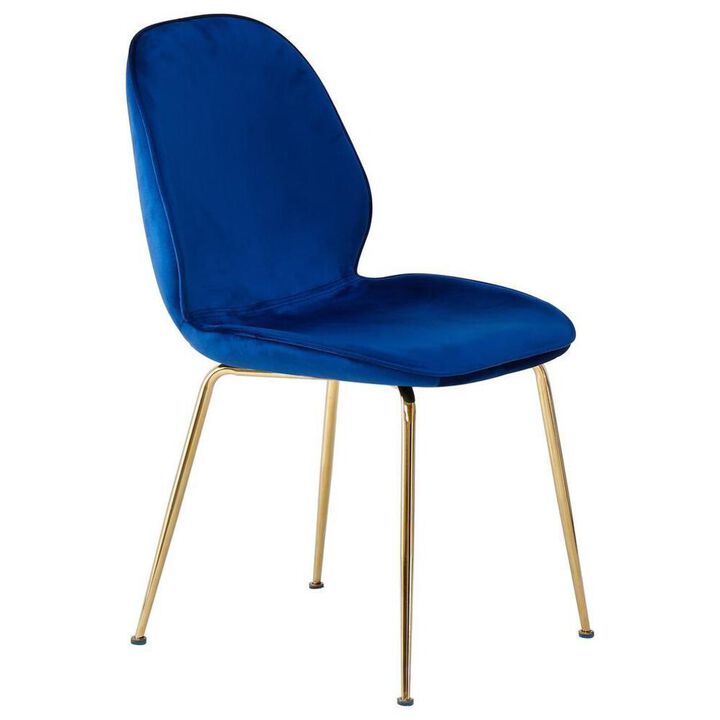 Best Master Furniture Best Master Mid-Century Velvet Upholstered Dining Side Chair in Blue (Set of 2)