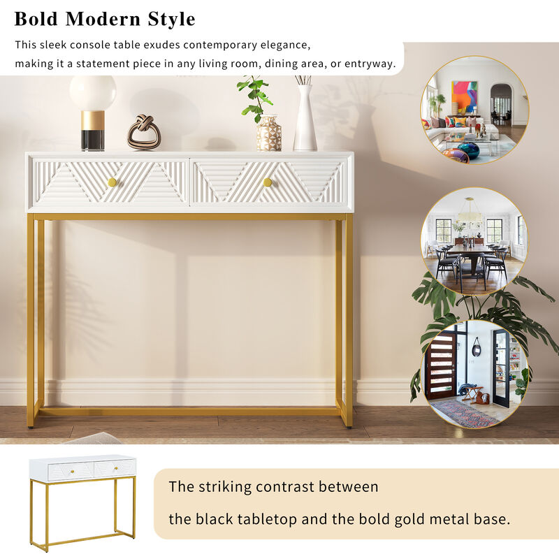 Merax Modern Sleek Console Table with 2 Drawers