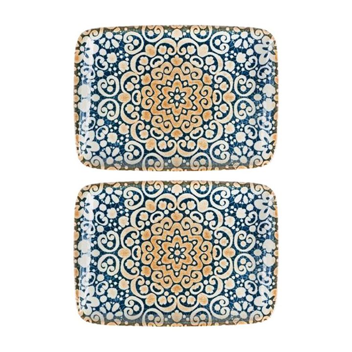 Alhambra 9" x 6" Rectangular Decorated Porcelain Plate (Set of 2)