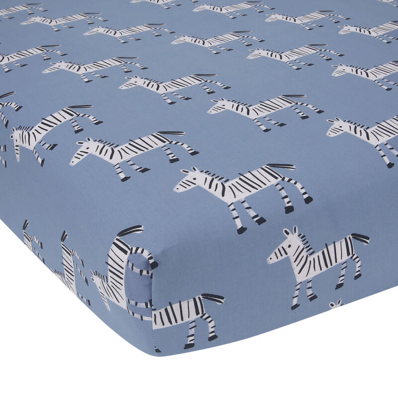 Lambs & Ivy Signature Zebra Blue Organic Cotton 2-Pack Fitted Crib Sheets