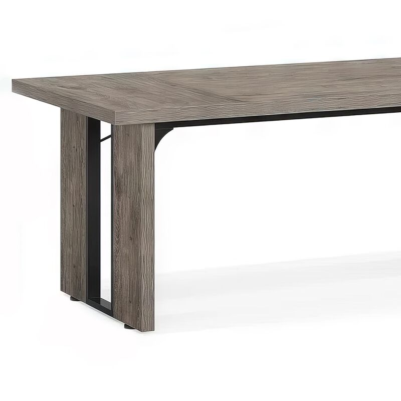 Ada Executive Office Desk, 71 Inch Rectangular Gray Top, Black Metal - Benzara