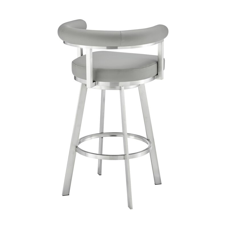 Weni 30 Inch Swivel Barstool Chair, Barrel Open Back, Light Gray, Steel - Benzara