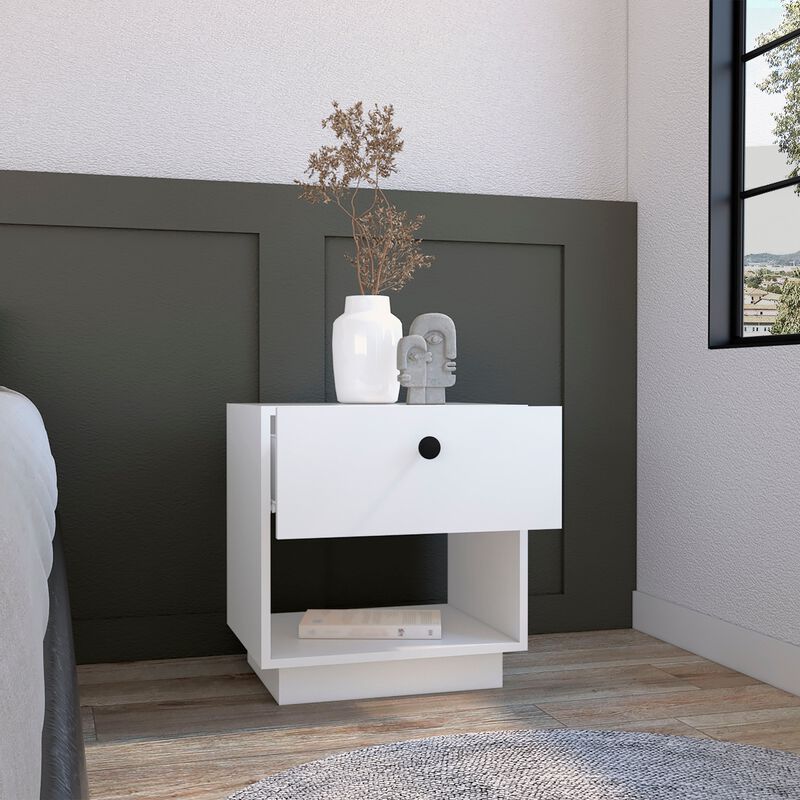 DEPOT E-SHOP Macon Single Drawer Nightstand with Open Storage Shelf