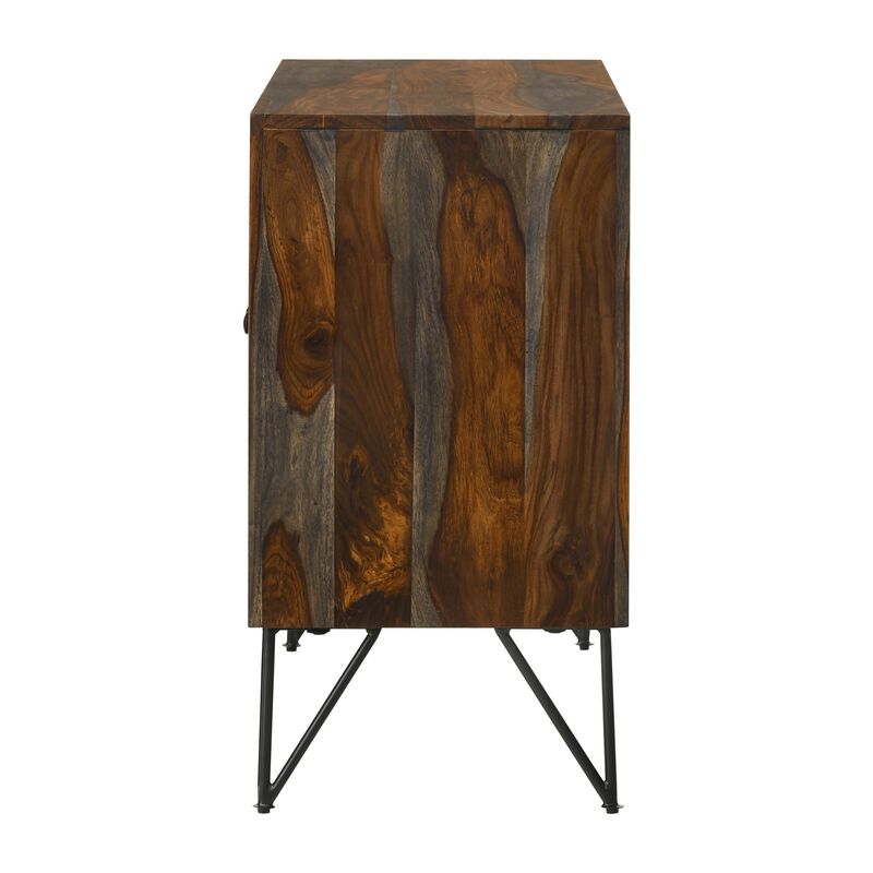 40 Inch Rustic Sideboard Cabinet Console, 2 Doors, Brown and Smooth Gray-Benzara