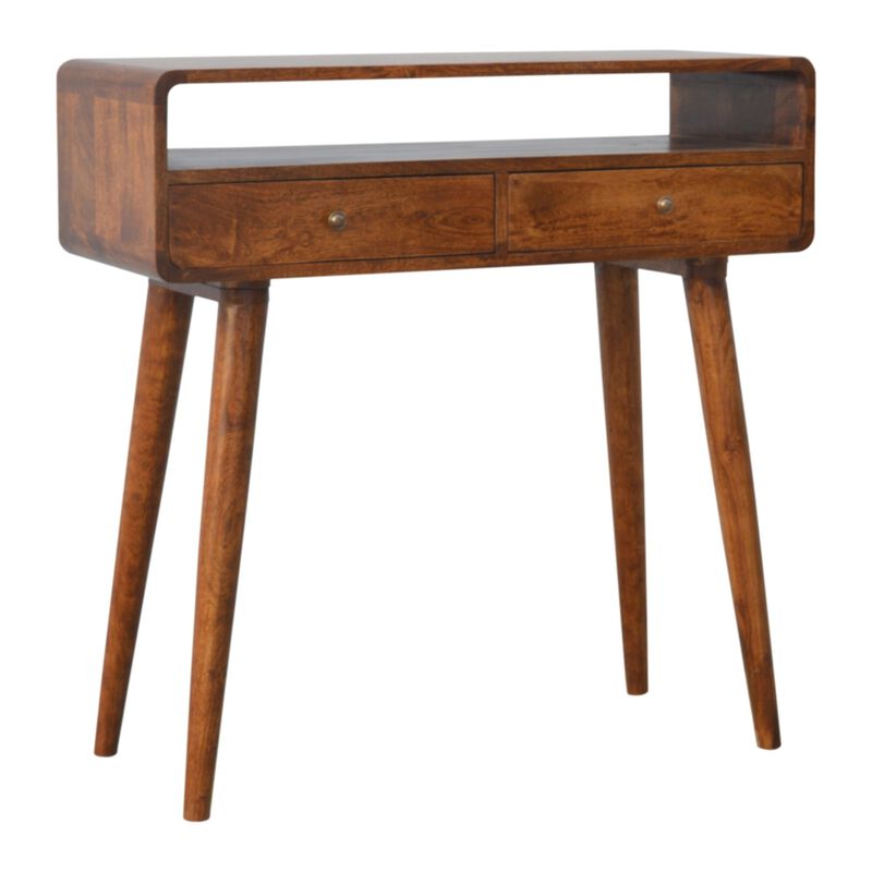 Solid wood Curved Chestnut 2 Darwer  Console Table