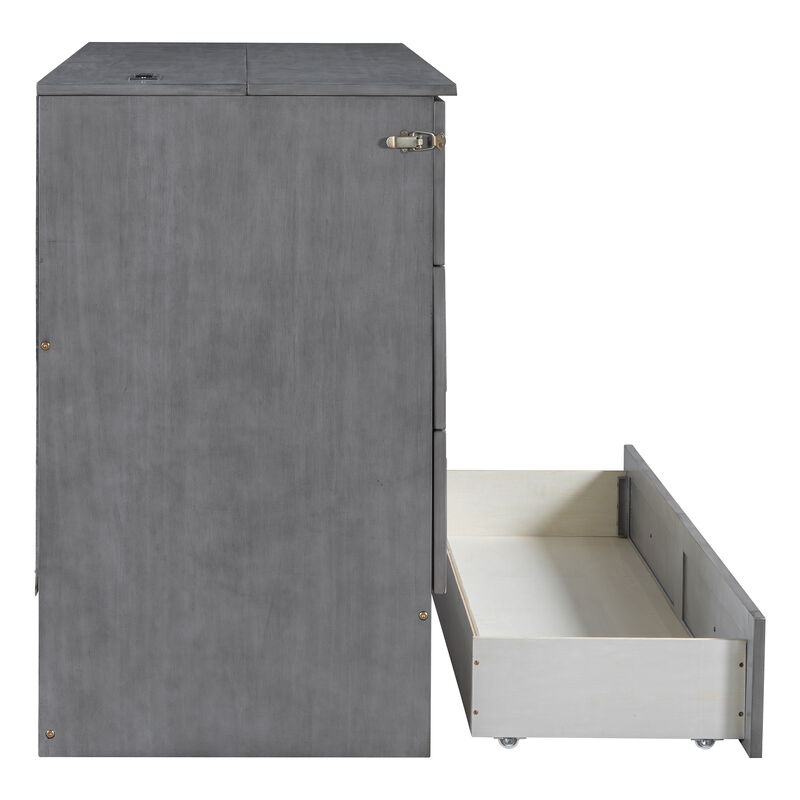 Merax Wooden Murphy Bed with Large Drawers