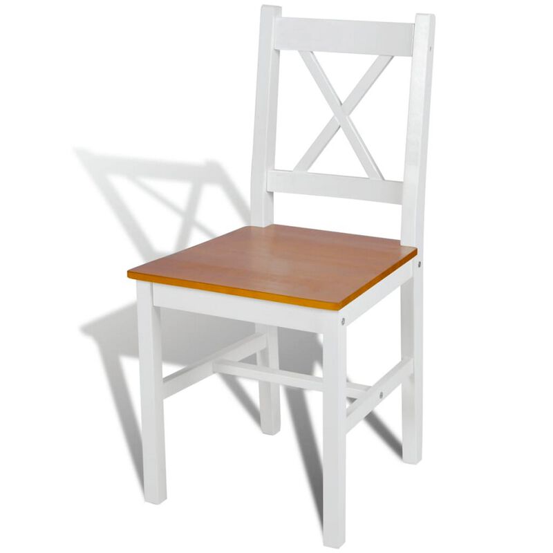 Outdoor Dining Side Chair Set of 4, Square Brown Pine Wood Seat, White - Benzara