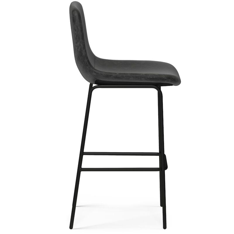 Simpli Home Jolie Bar Stool (Set Of 2) In Distressed Charcoal Grey Vegan Faux Leather