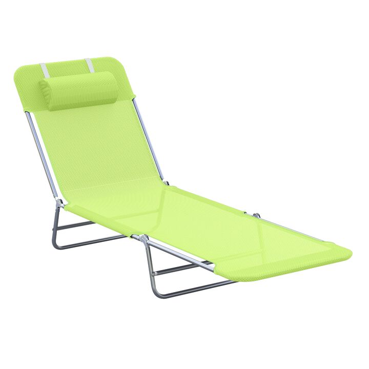 Portable Green Recliner: 6-Level Adjustable Folding Chaise with Pillow
