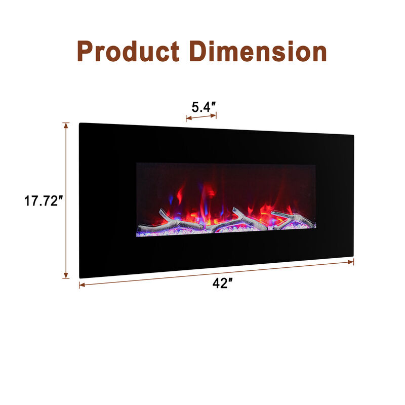 MONDAWE 42" Wall-Mounted Electric Fireplace 5120 BTU Heater with Bluetooth Speaker & Remote Control Adjustable Flame Color & Temperature Setting
