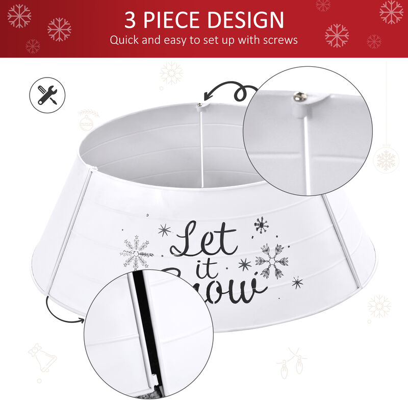 Christmas Tree Collar Steel Tree Ring Skirt Decor Snow Print, 26" Base, White