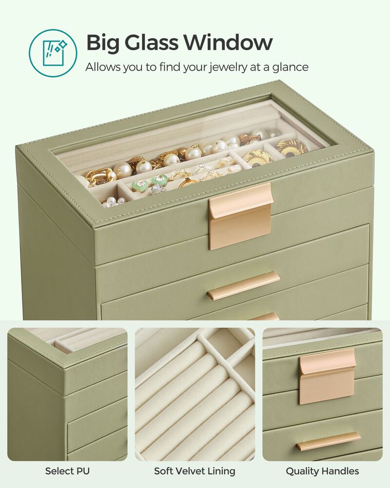 4-Layer Jewelry Box with Glass Lid and 3 Drawers - Modern Organizer for Sunglasses and Big Jewelry