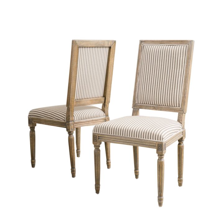 Meio Dining Side Chair Set of 2, Cottage Inspired Weathered Brown Wood - Benzara