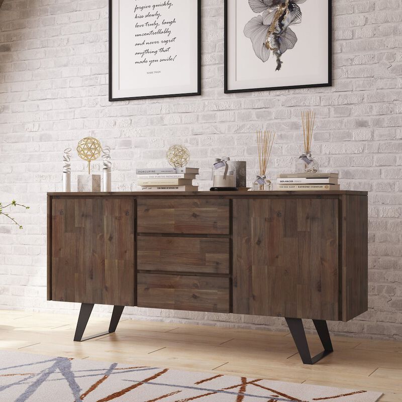 Simpli Home Lowry Solid Acacia Wood Sideboard Buffet In Rustic Natural Aged Brown