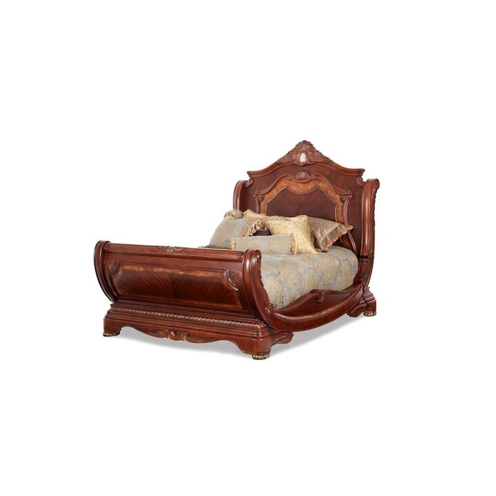 Michael Amini Cortina Queen Sleigh Bed - Honey Walnut