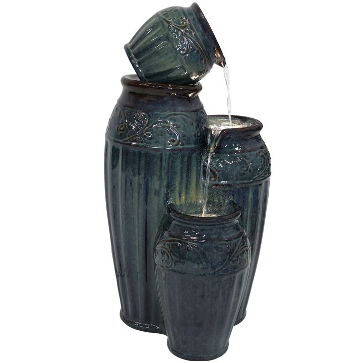 Sunnydaze Tour de Vase Ceramic Pot Water Fountain with LED Lights - 27 in
