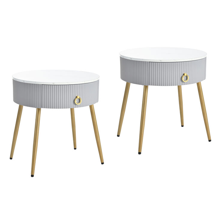 Merax Modern Fluted 2 Pieces Side Tables with Drawers