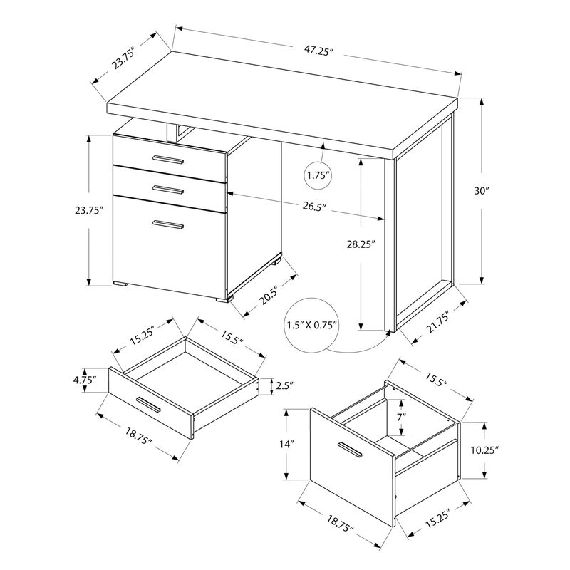 Monarch Specialties I 7408 Computer Desk, Home Office, Laptop, Left, Right Set-up, Storage Drawers, 48"L, Work, Metal, Laminate, Brown, Black, Contemporary, Modern