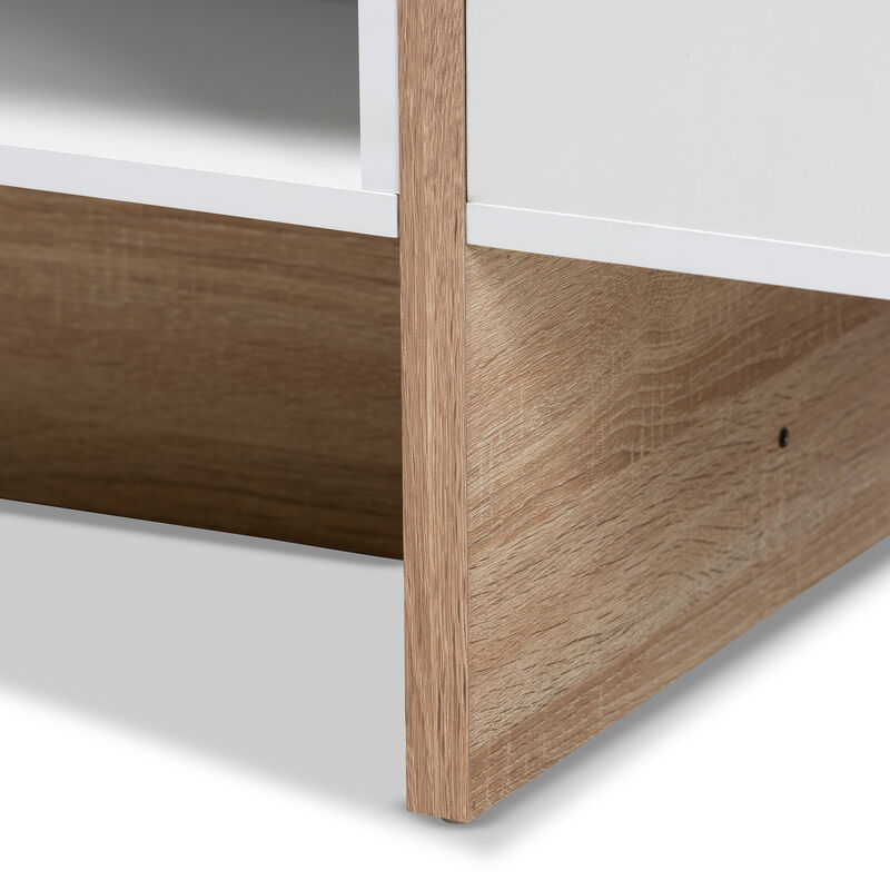 Baxton Studio Rasa Modern And Contemporary Two Tone White And Oak Finished Wood Coffee Table