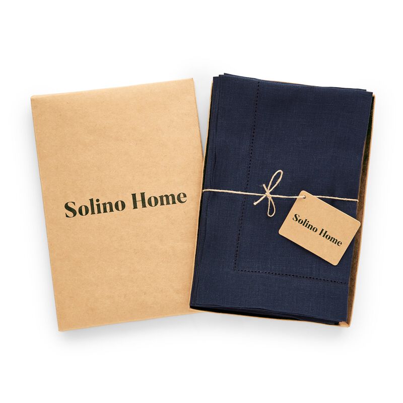 Solino Home 100% Pure Linen Dinner Napkins 20 x 20 Inch Set of 6 | Sonoma Hemstitch