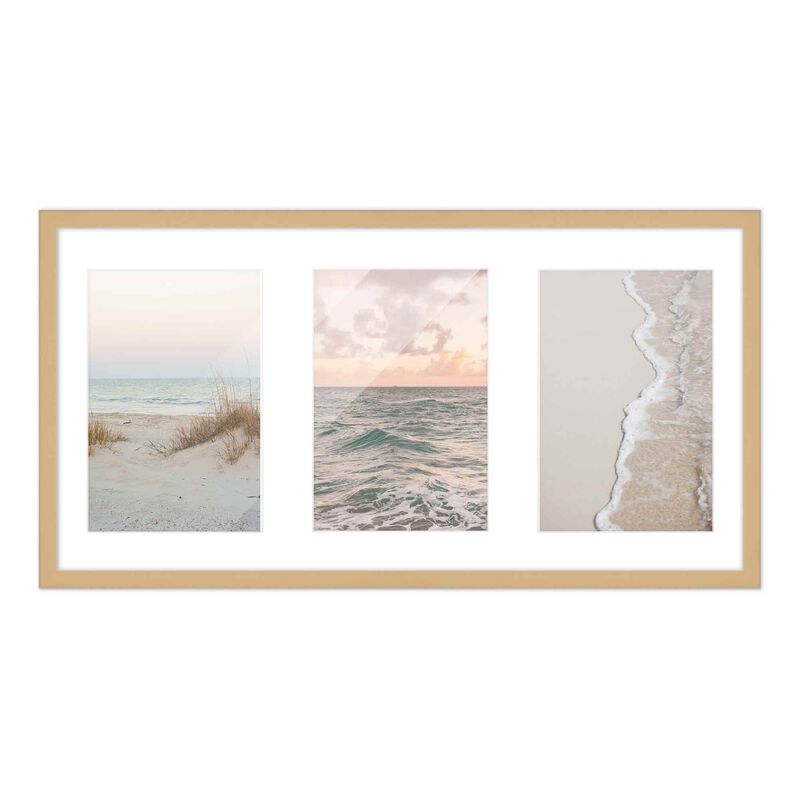 7.5x14.5 Wood Collage Frame with White Mat For 3 4x6 Pictures